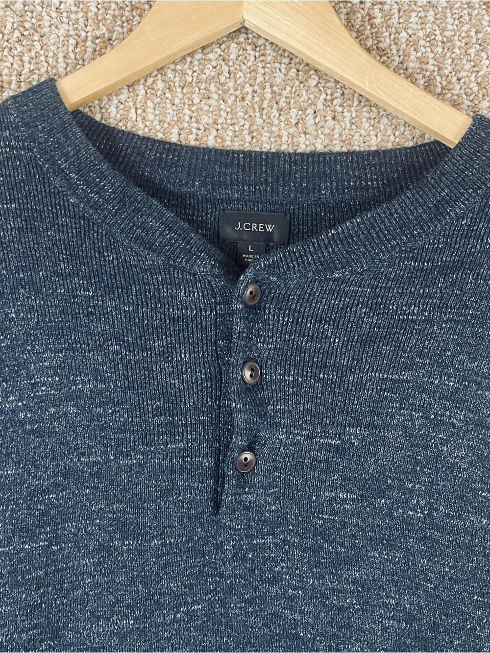 J Crew Sweater Henley Shirt Mens Large Rugged Cotton Heathered Blue 246